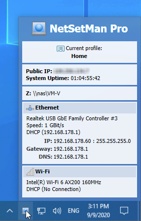 NetSetMan 托盘信息界面
